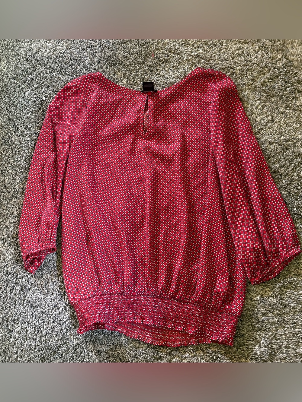 Women's Red Patterned Blouse - Classic Boatneck Top
